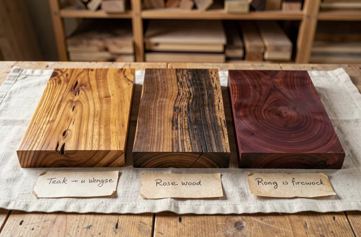 Comparaison de coupes transversales de bois exotiques massifs teck wengé et palissandre pour identification des essences
