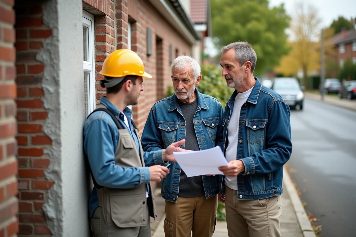 Couple vérifiant la progression des travaux devant leur maison