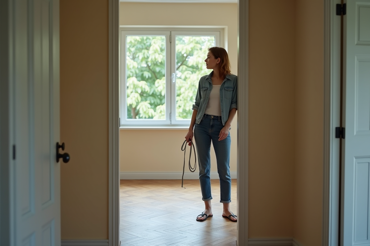 Femme mesurant une chambre avec ruban de couture