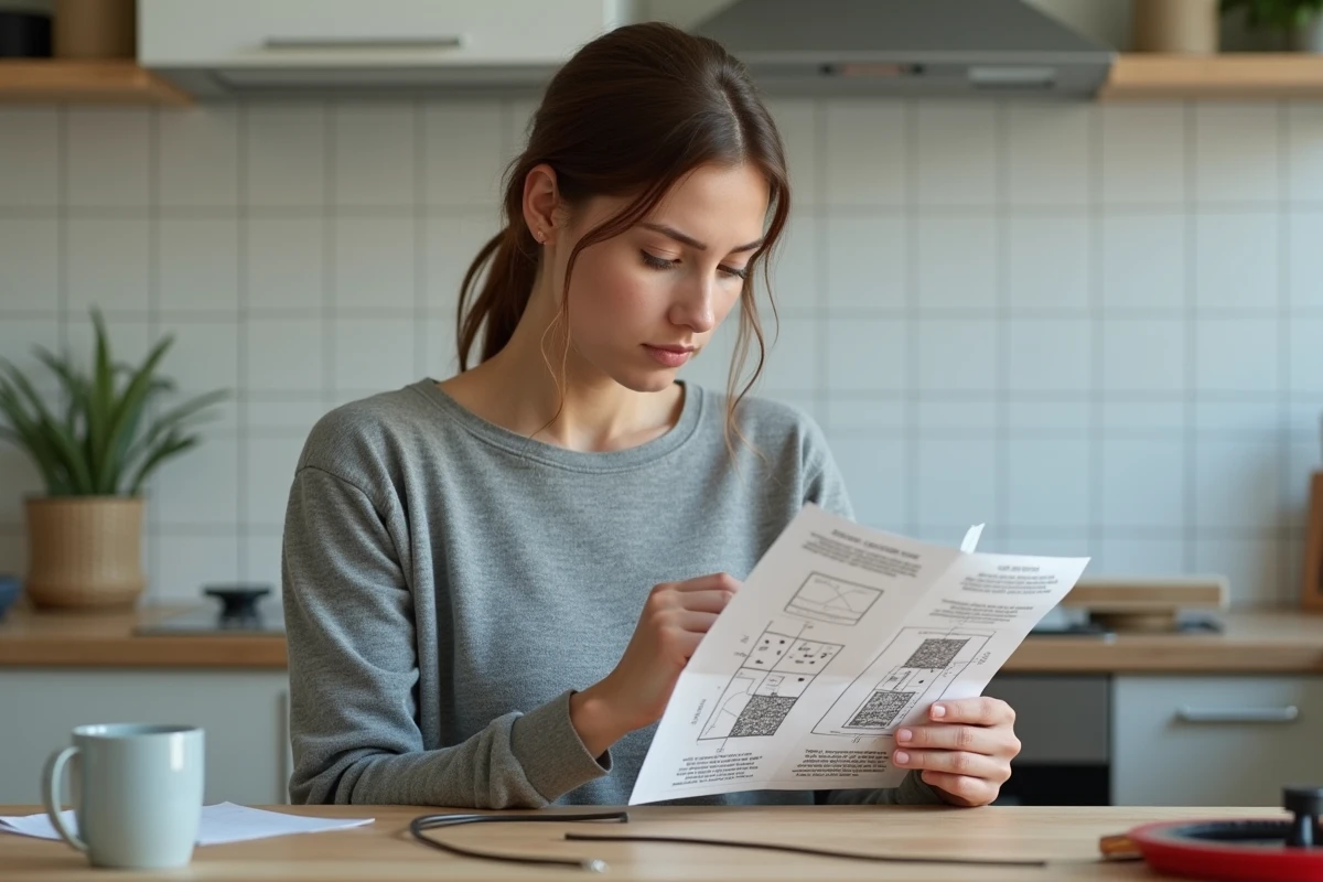 Jeune femme choisissant un domino électrique dans une cuisine moderne
