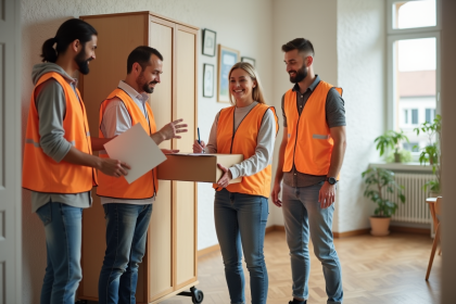 Femme souriante signant un reçu avec Emmaüs