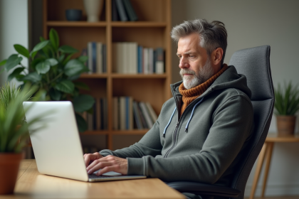 Homme d'âge moyen dans un bureau moderne calme