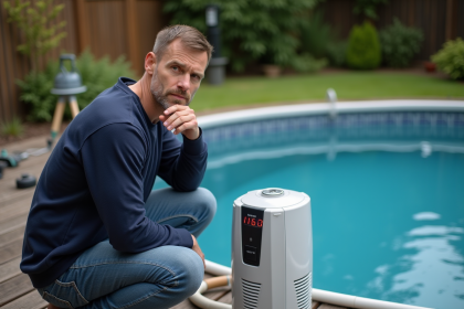 Homme d'âge moyen vérifiant un chauffe-eau de piscine