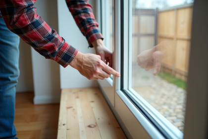 Homme appliquant un joint d'isolation sur une fenêtre moderne