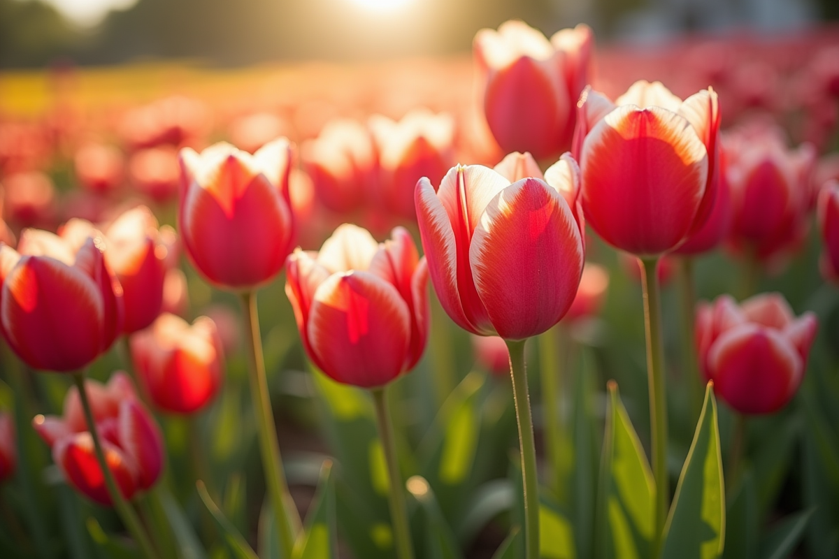 Fleurs de tulipes et chardons en pleine floraison sous le soleil