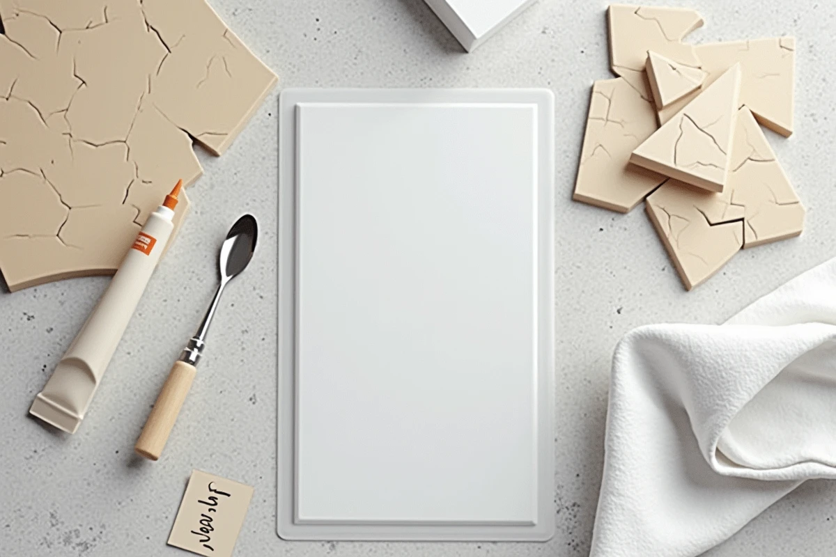 Vue à plat du matériel nécessaire pour réparer du plastique avec une colle sans jaunissement
