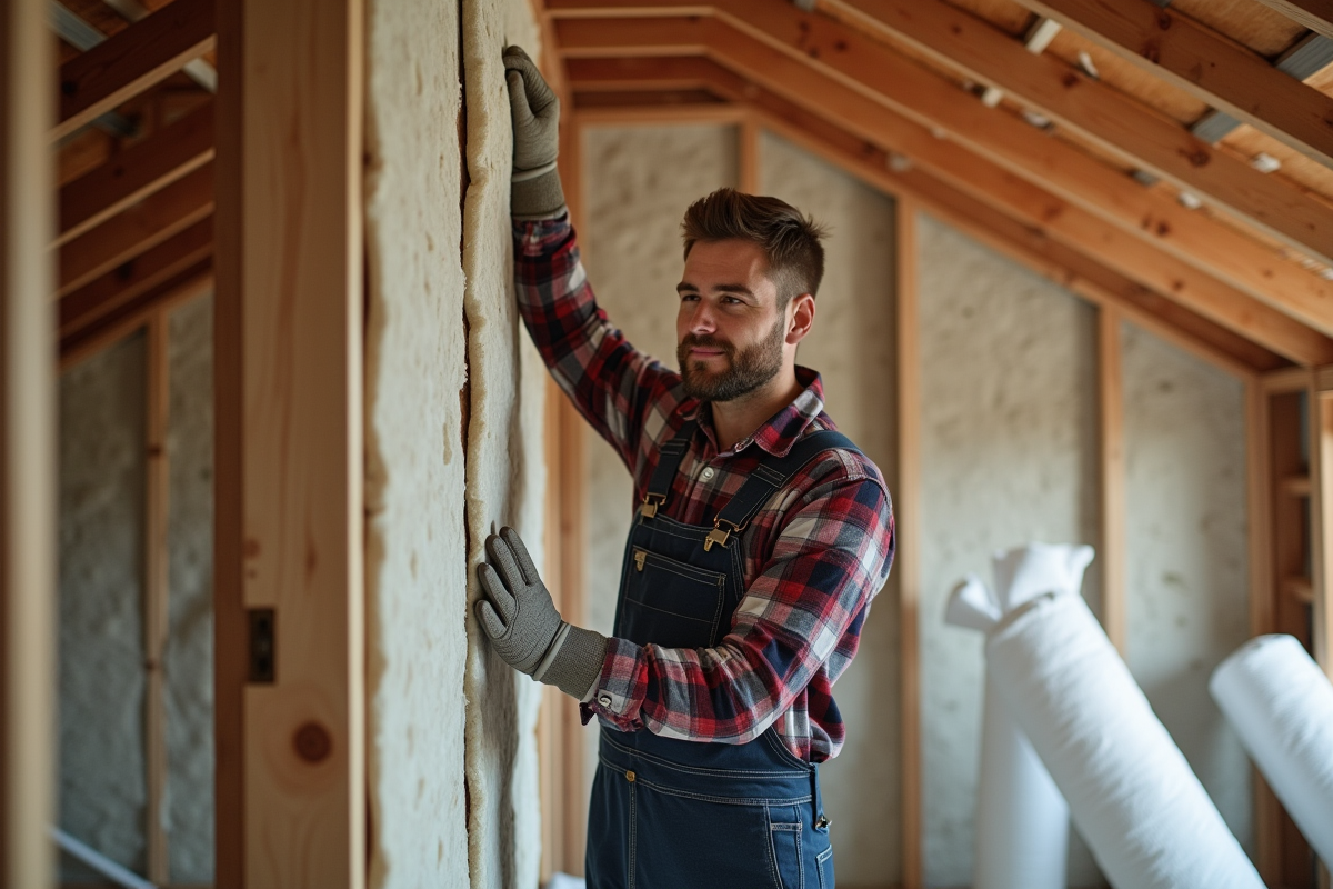 Ouvrier installant des panneaux d
