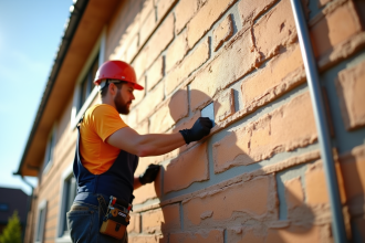 Travailleur posant des panneaux d'isolation modernes sur un mur